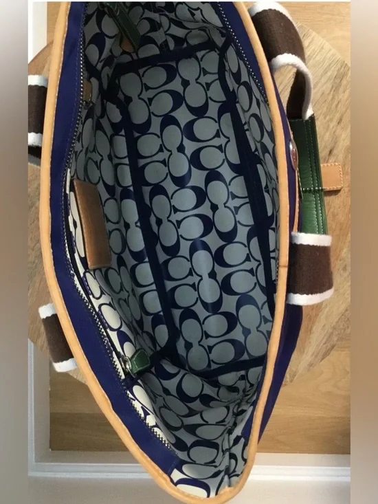 Vintage Y2K Coach Legacy Nylon Leather Mini Tote Bag in Navy & Brown EUC - Picture 7 of 10